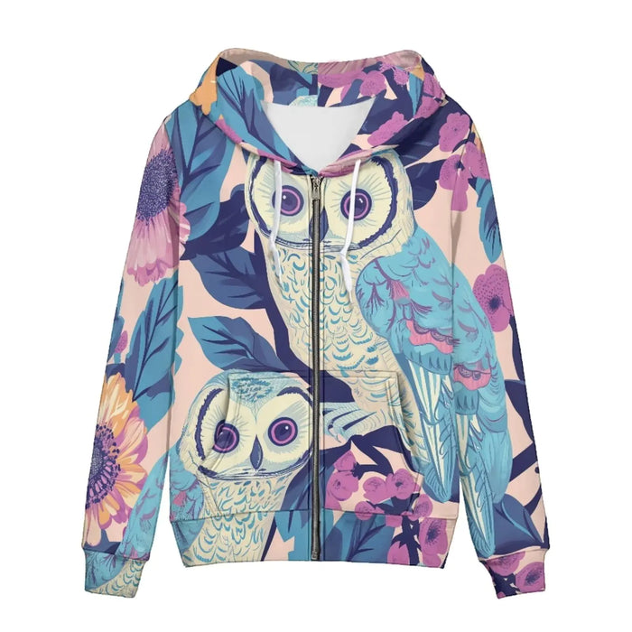 Giftbloom Casual Lightweight Owl Hoodies for Women Long Sleeve Zipper Hooded Sweatshirt with Pocket Trendy Daily Oversized Streetwear Drawstring Hoodie for Fall Winter Spring