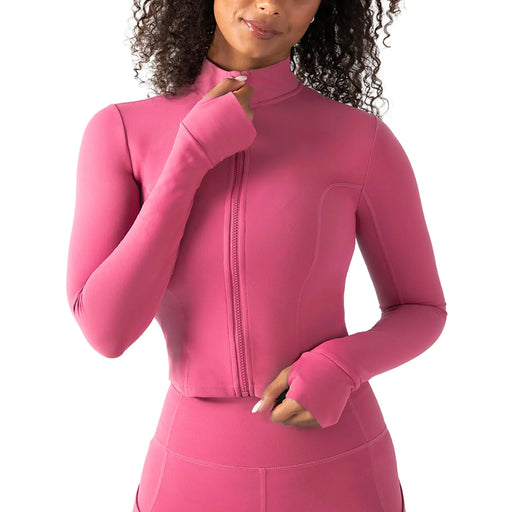 YITTY Active Womens UltraLuxe Cropped Full Zip Jacket Athleisure 4-Way-Stretch Thumbholes Beach Party L