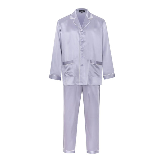 COLD POSH Mens Silk Long Pajamas Set: Men 2 Piece Satin Sleepwear Lightweight Luxury Real Mulberry Silky Soft Long Sleeve Nightwear Elegant Big and Tall Pajama Husband Gift Loungewear SetsPurple3XL