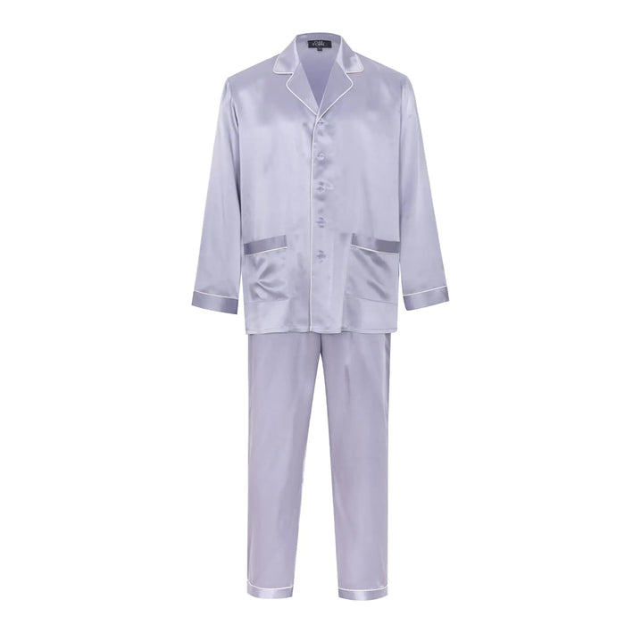 COLD POSH Mens Silk Long Pajamas Set: Men 2 Piece Satin Sleepwear Lightweight Luxury Real Mulberry Silky Soft Long Sleeve Nightwear Elegant Big and Tall Pajama Husband Gift Loungewear SetsPurple3XL