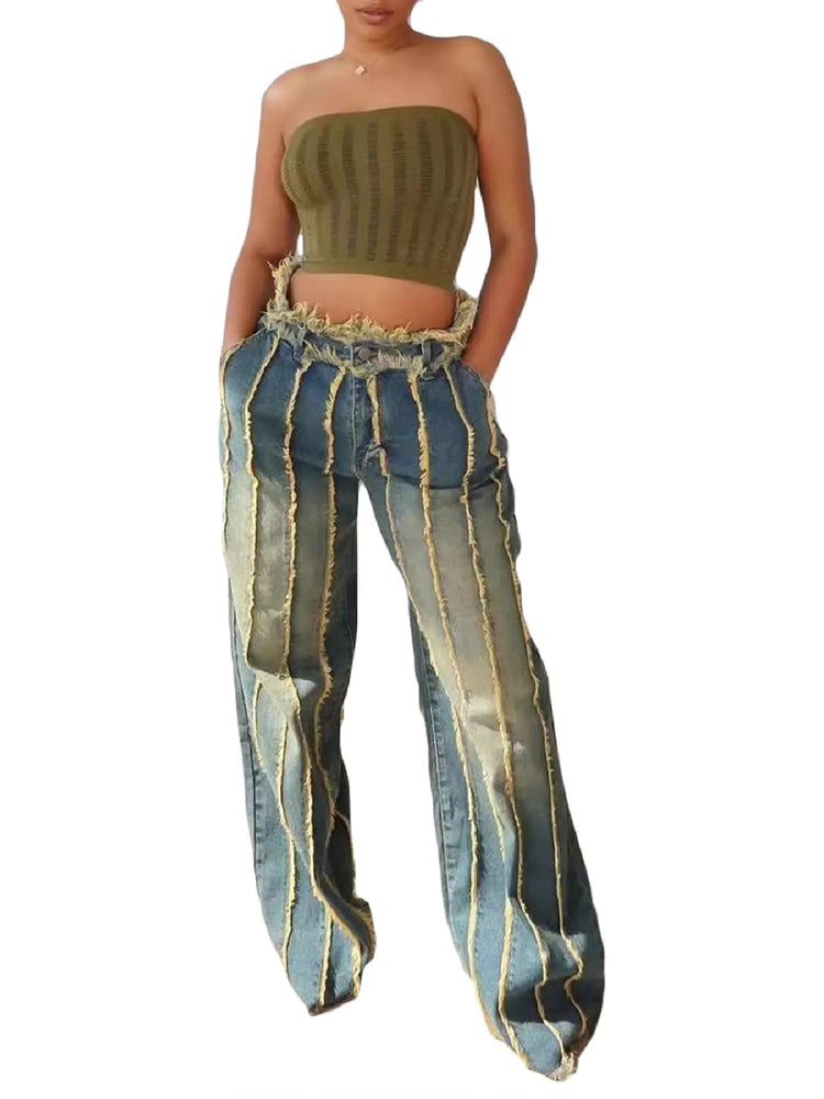 Fall Womens Wide Leg Jean Cargo High Waisted Trendy Y2k Denim Pants 2024 Streetwear